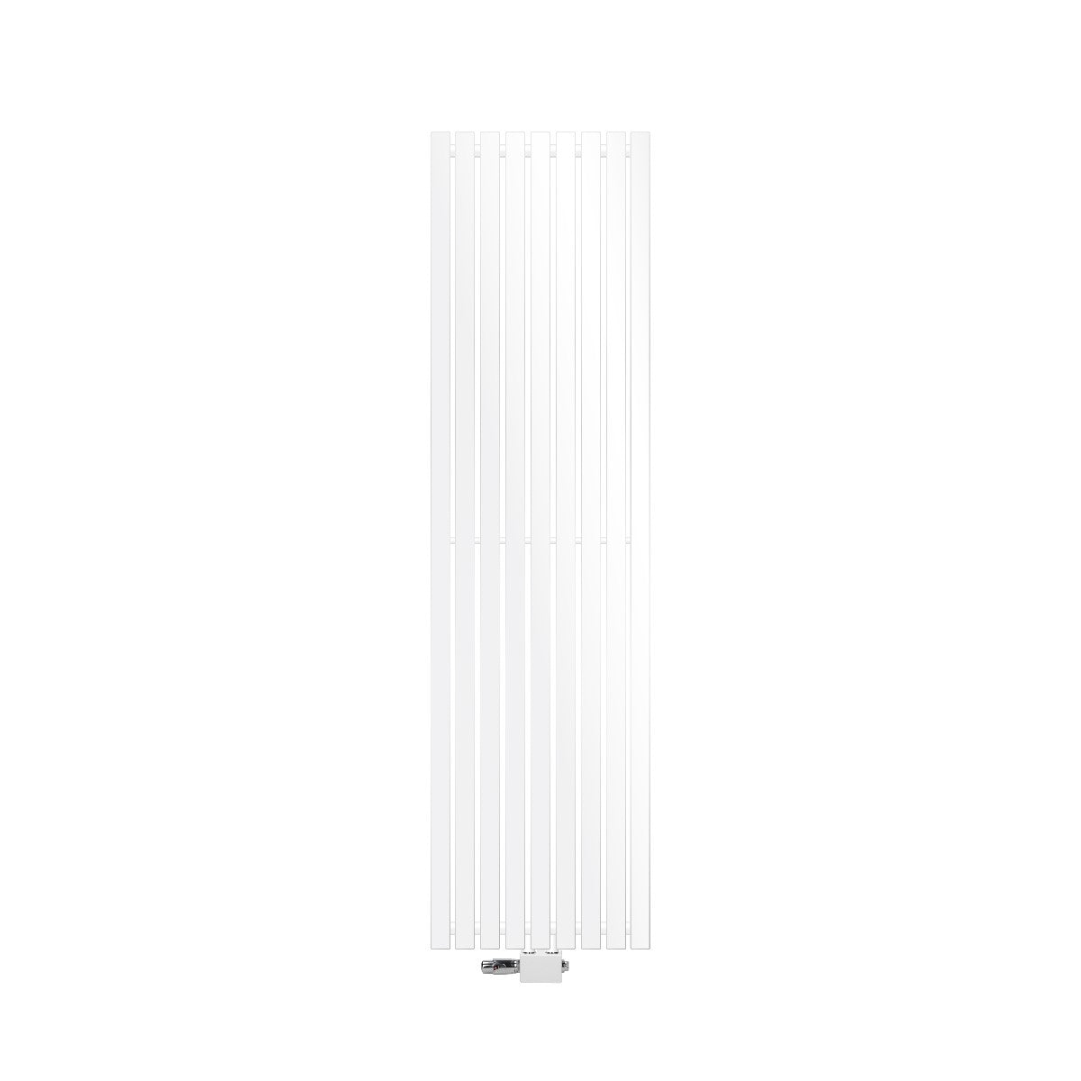 Productafbeelding van een witte radiator, verticaal en slank.