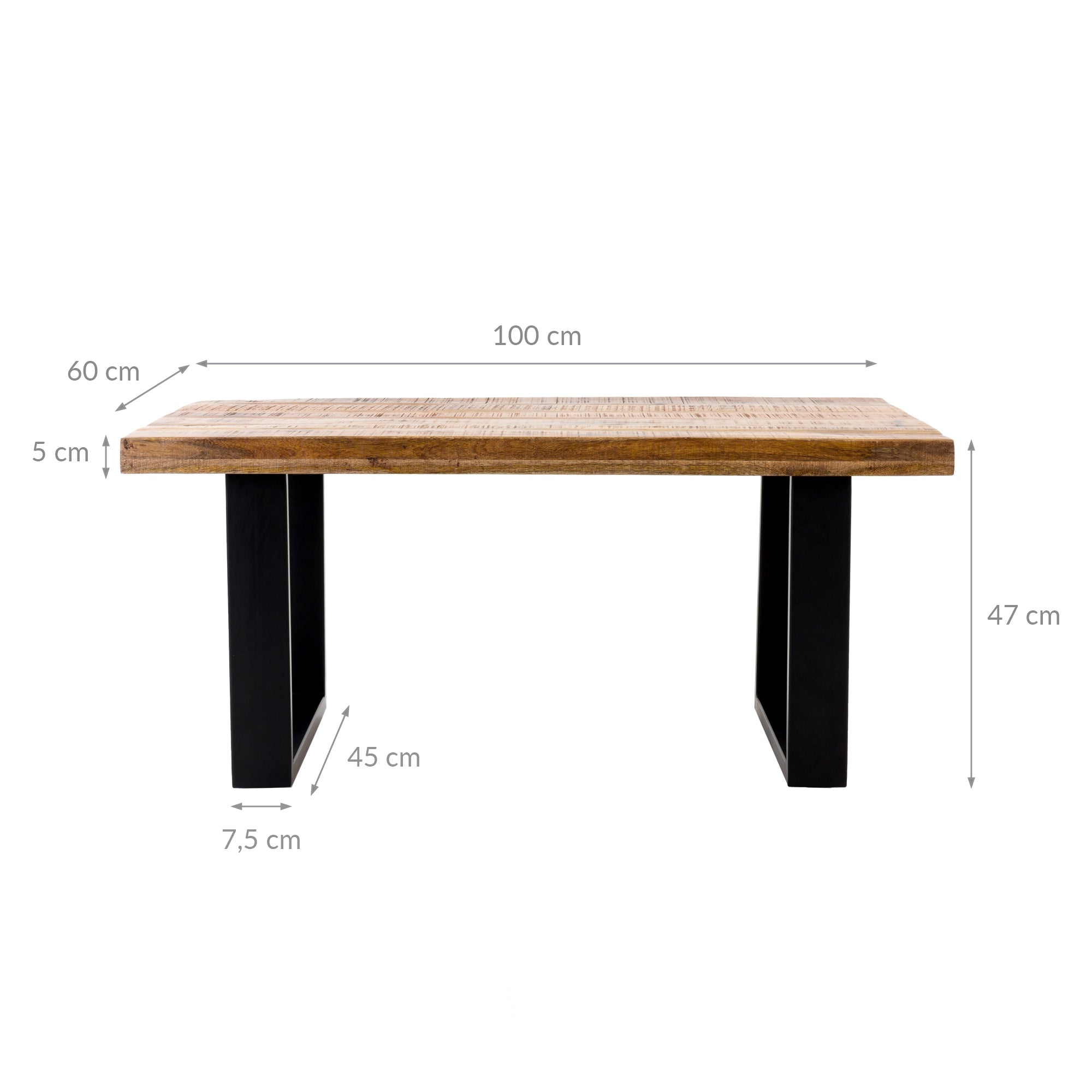 Dimension drawing of a large table with a wooden top and two sturdy legs.