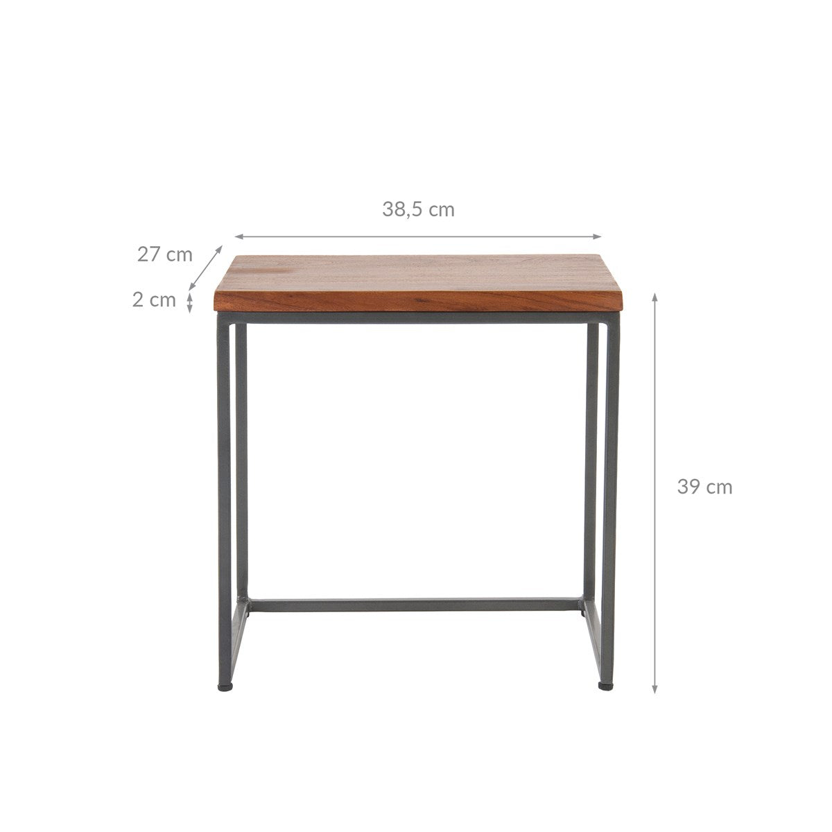 Kleine tafel met metalen frame, afmetingen: 38,5 cm x 27 cm x 39 cm.