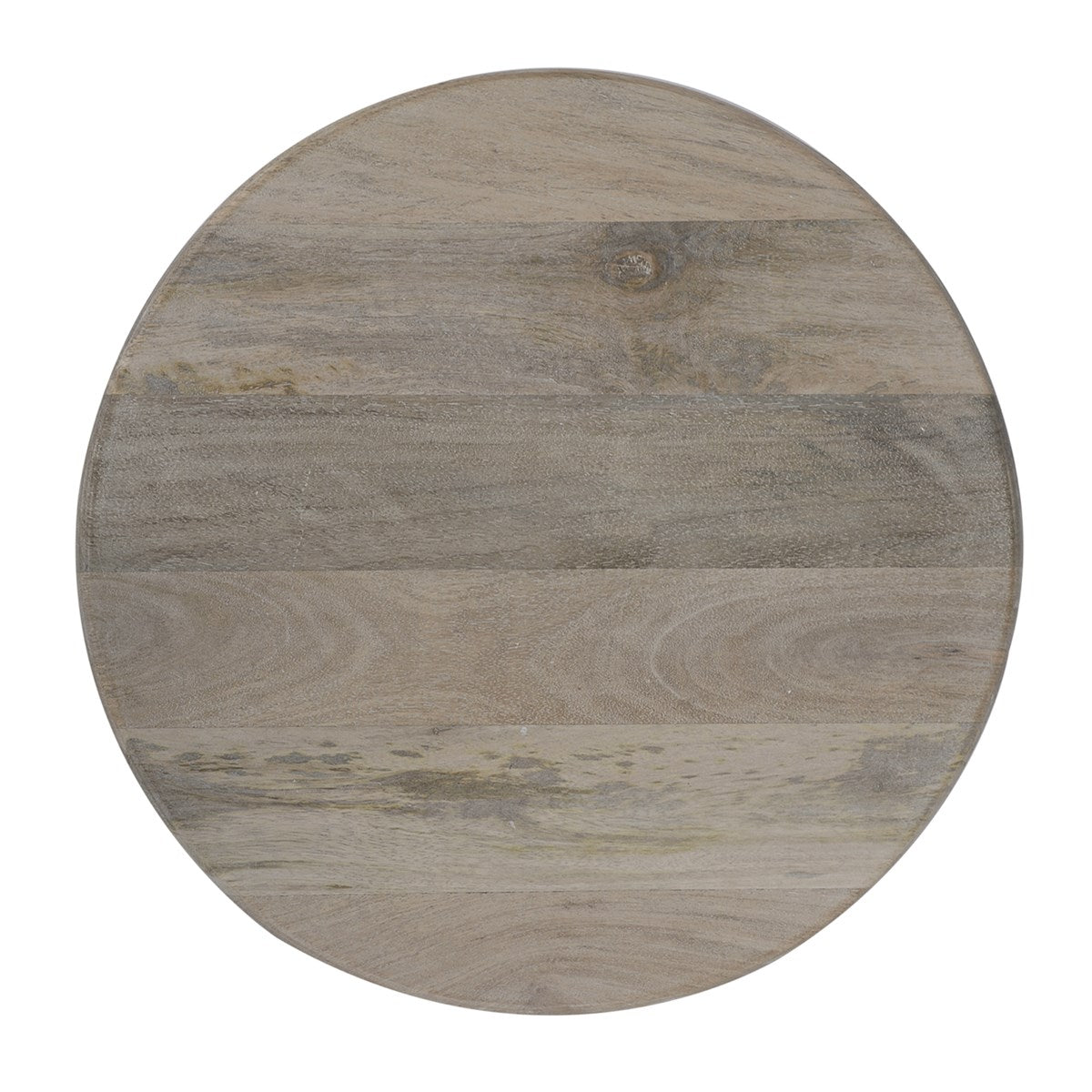 Runder Holztisch mit glatter Oberfläche und Holzmaserung.