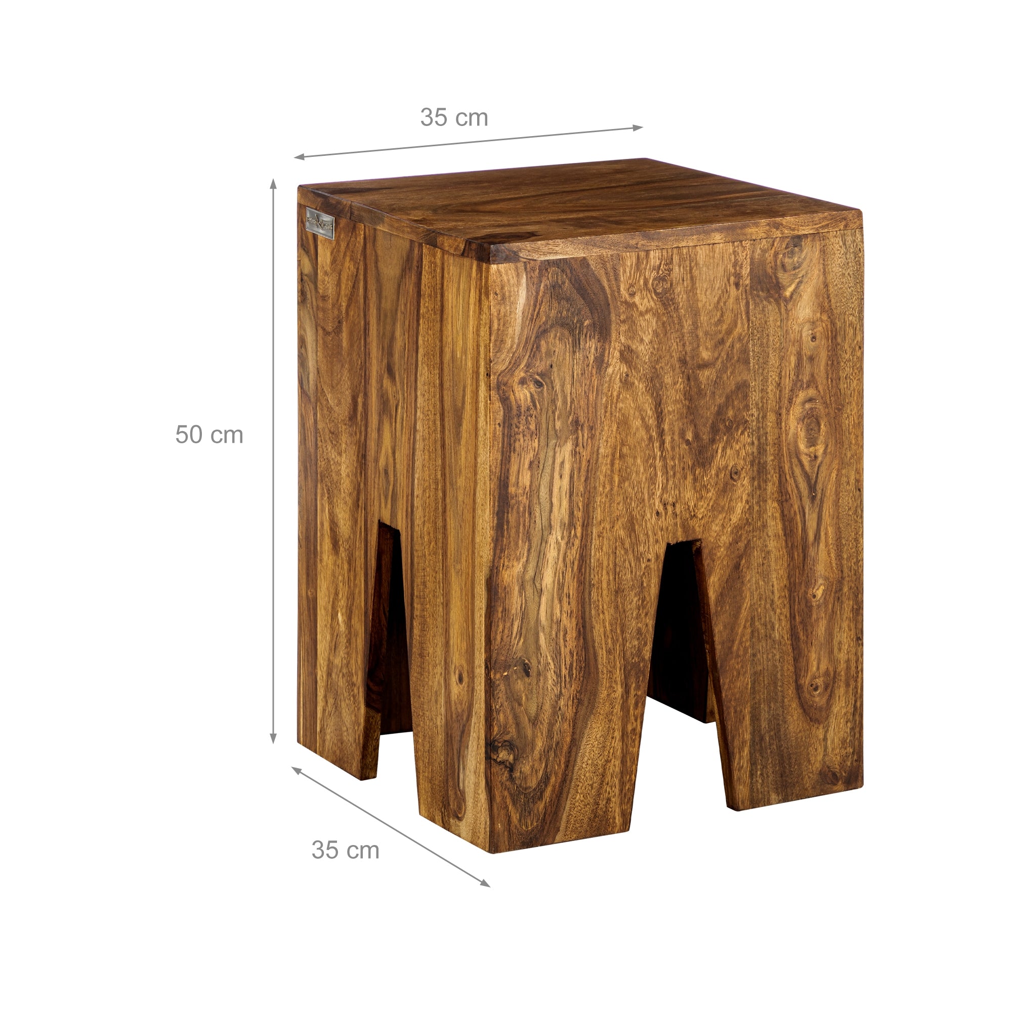 Holzstuhl mit quadratischer Sitzfläche, 35 cm x 35 cm, 50 cm hoch.