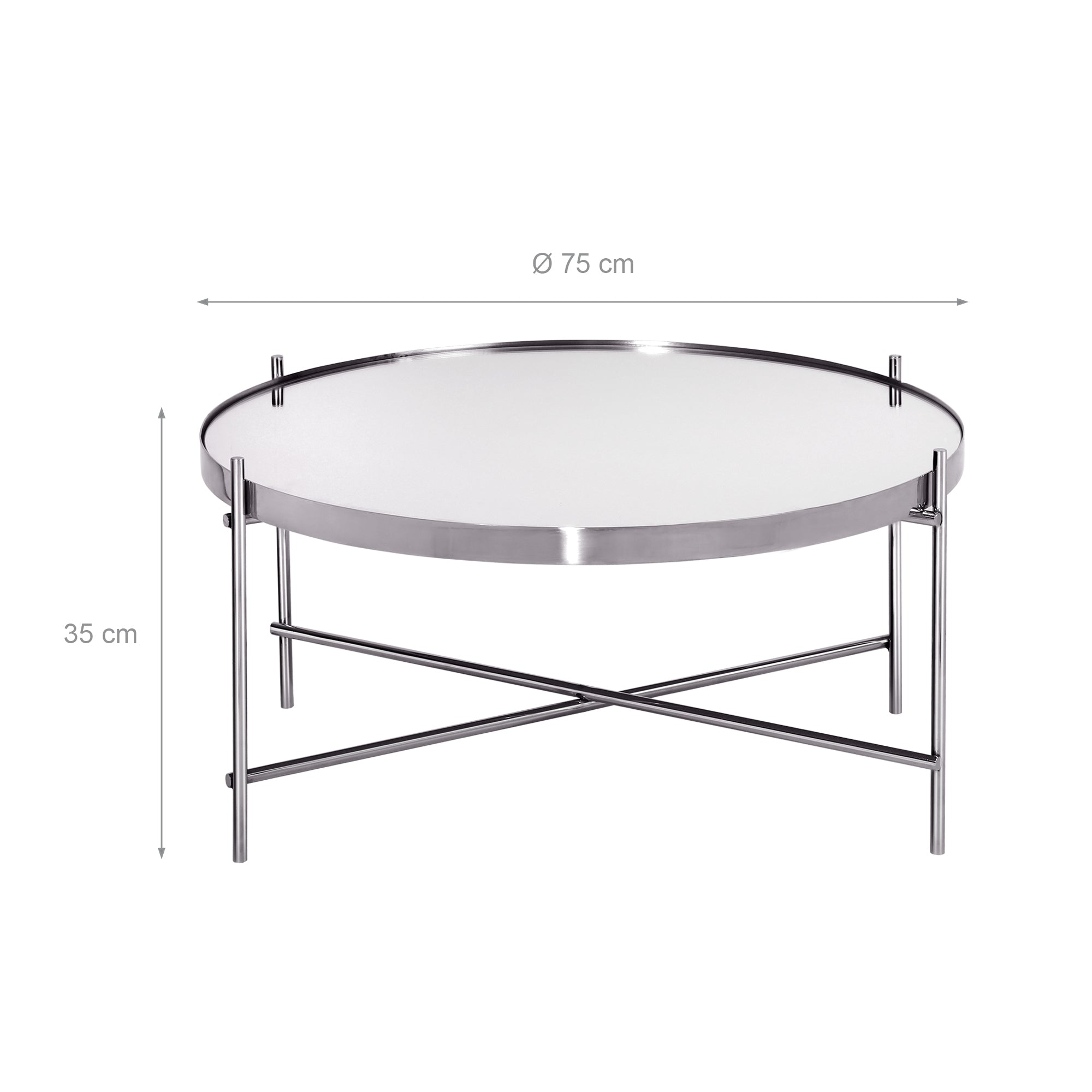 A round table with a diameter of 75 cm and a height of 35 cm.