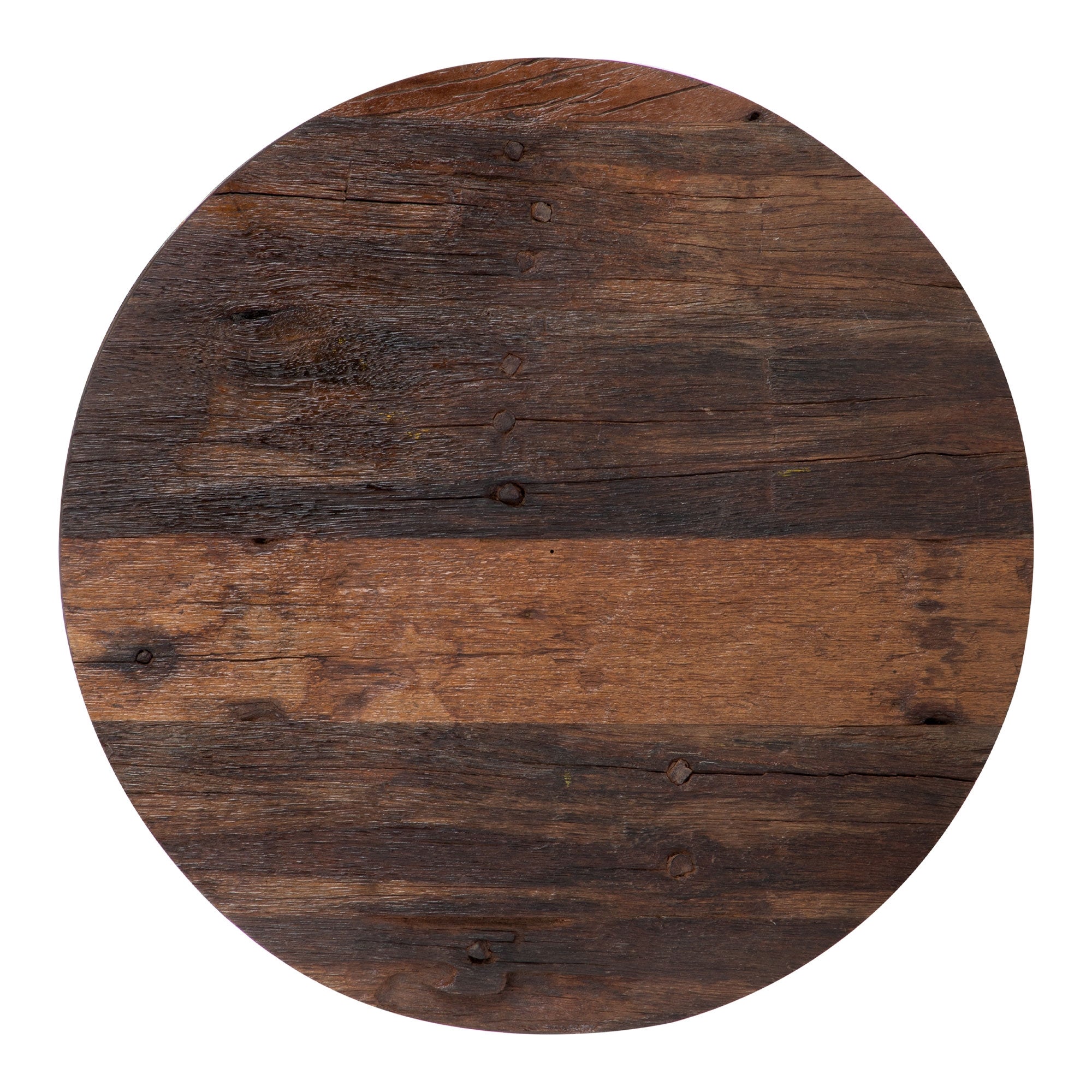 Runde Holzplatte mit verschiedenen Holzfarben.