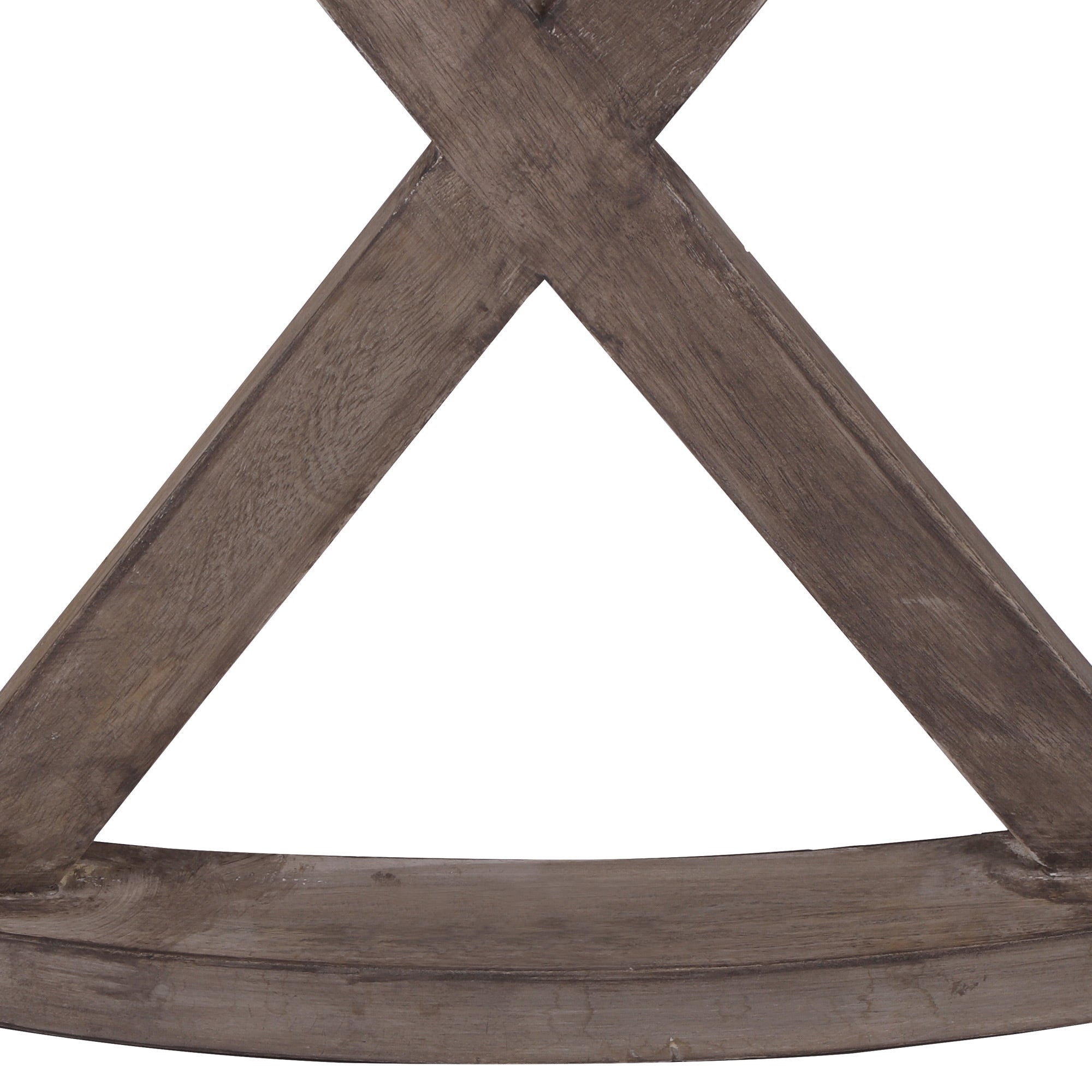 Holztisch mit X-förmigem Gestell in brauner Farbe.