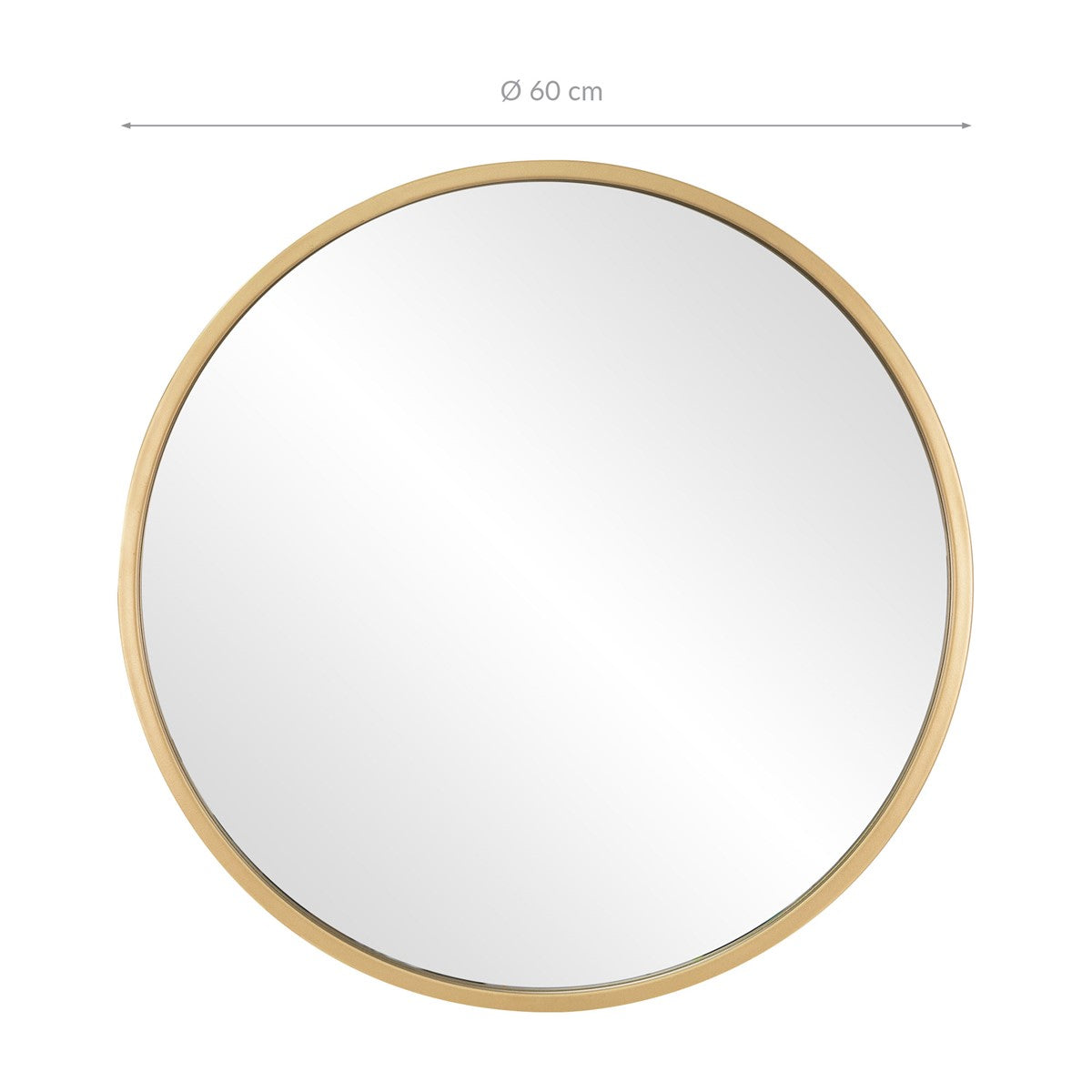 Rund spegel med guldfärgad ram, diameter 60 cm.